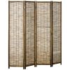 Hand Woven 4-Panel Room Divider – Folding Privacy Screen with Reed Panels & Wood Frame, 63" x 67" Brown