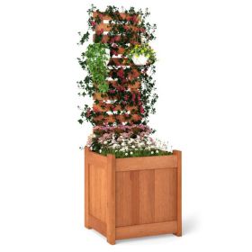 2-in-1 Wooden Raised Garden Bed with Trellis - Solid Wood (Waterproof Teak Oil), 16"x16"x48" Size