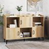 Sideboard Storage Cabinet with 3 Doors & Open Compartments – Oak Finish