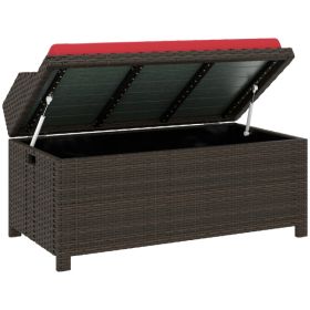 Outdoor Rattan Storage Bench with Cushion Patio Storage Seat