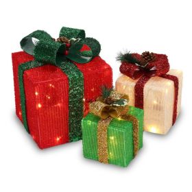 3-Piece LED Lighted Christmas Gift Box Set – Warm White, ABS Plastic Frame