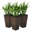 Set of 3 Tall Outdoor Planters, 28" Faux Wood Plastic Flower Pots with Drainage Holes