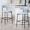 26" Blue Teddy Fabric Counter Height Bar Stool with Black Metal Base and Footrest