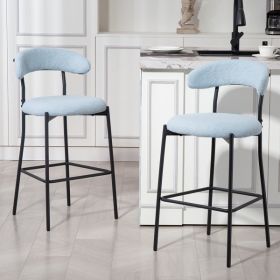 26" Blue Teddy Fabric Counter Height Bar Stool with Black Metal Base and Footrest