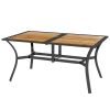 Large Outdoor Patio Dining Table with Umbrella Hole – Brown Wood Grain Top