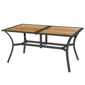 Large Outdoor Patio Dining Table with Umbrella Hole – Brown Wood Grain Top