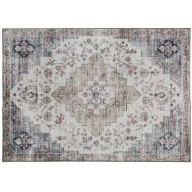 4x6 Vintage Machine Washable Area Rug with Non-Slip Backing – Brown & Green