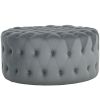 Round Ottoman Coffee Table with Velvet Upholstery, Button Tufted, Dark Gray