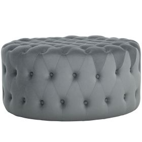 Round Ottoman Coffee Table with Velvet Upholstery, Button Tufted, Dark Gray