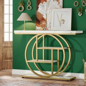 41.3" Modern Industrial Console Table with Gold Frame and 4-Tier Shelves