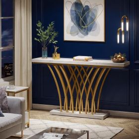 Gold Console Table with Faux Marble Top – Modern Entryway and Hallway Table with Storage Shelf