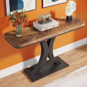 Modern Industrial Console Table with Curved Edge and Geometric Base