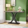 Faux Marble Console Table with Gold Geometric Base – Modern Entryway Table