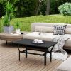Outdoor Black Metal Coffee Table – Slatted Patio Table