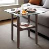 24 Inch 2-Tier Square Glass Coffee Table with Storage Shelf – Transparent & Brown