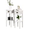 2-Tier Side Tables Set of 2 with Drawer and Shelf – White End Tables for Living Room & Hallway