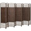 8-Panel Folding Room Divider – Woven Privacy Screen with Wood Frame (Brown)
