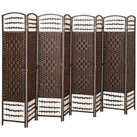 8-Panel Folding Room Divider – Woven Privacy Screen with Wood Frame (Brown)
