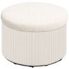 24" Round Storage Ottoman Stool with Lid, Corduroy Upholstered Foot Rest for Living Room & Bedroom, Beige