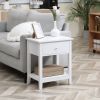 2-Tier End Table with Drawer and Shelf – Modern White Side Table for Living Room