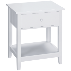 2-Tier End Table with Drawer and Shelf – Modern White Side Table for Living Room