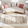 Machine Washable Boho Area Rug 4x6 – Non-Slip Flannel Carpet, Brown