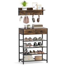 Multifunctional Entryway Coat Rack & Shoe Storage Bench with Drawers and Shelves