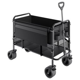 VEVOR Double Decker Collapsible Wagon, 400L Heavy Duty Folding Garden Cart, 450 lb Capacity