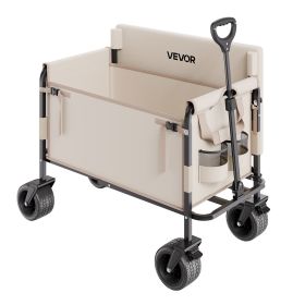 VEVOR Collapsible Folding Wagon, 550 lb Load, 220L 2-in-1 Wagon Cart Converts to Bench