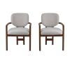 Dining Chairs Set of 2 Upholstered Arm Chairs, Beige Fabric with Rubber Wood Frame