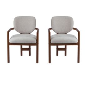 Dining Chairs Set of 2 Upholstered Arm Chairs, Beige Fabric with Rubber Wood Frame