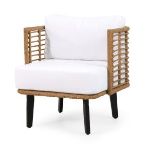 Outdoor Wicker Club Chair with Acacia Wood Legs