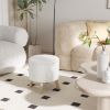 Round Storage Ottoman Stool with Linen Fabric Seat and Wooden Legs
