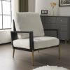 Modern White Velvet Accent Armchair with Gold Legs – Low Back Lounge Chair