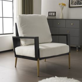 Modern White Velvet Accent Armchair with Gold Legs – Low Back Lounge Chair