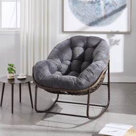 Outdoor Rattan Rocking Chair with Padded Cushion – Grey Recliner for Patio, Porch & Living Room