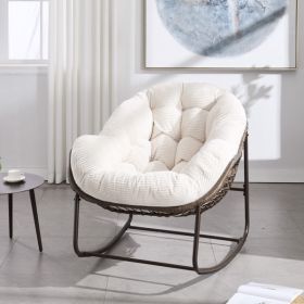 Outdoor Rattan Rocking Chair with Padded Cushion, Recliner Rocker for Porch, Patio & Living Room, White