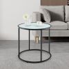 20" Glass End Table with Metal Frame and Faux Marble Top