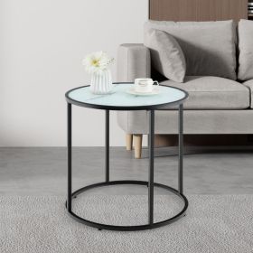 20" Glass End Table with Metal Frame and Faux Marble Top