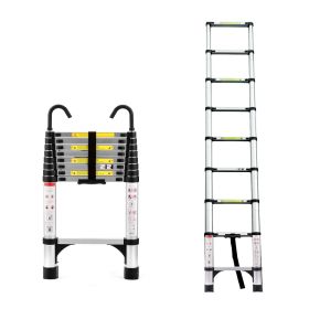 8.5FT Telescopic Aluminum Alloy Multi-Purpose Folding Ladder with Hooks & Triangular Support