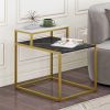 2-Tier Side Table with Metal Frame and Marble Finish Top