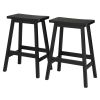 Black Pine Wood Saddle Seat Bar Stool Set of 2 Counter Height
