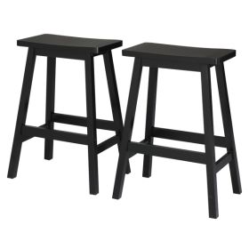 Black Pine Wood Saddle Seat Bar Stool Set of 2 Counter Height