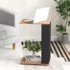 2-Tier C-Shaped Side Table with Wheels – Rustic Brown & Black