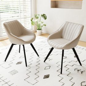 Set of 2 White PU Leather Dining Chairs with Black Metal Legs – Modern Kitchen Chairs