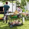 Outdoor Bar Cart Grill Table with Stainless Steel Top – Portable Folding Serving Cart