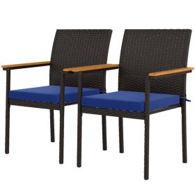 Outdoor Dining Chair Set of 2 with Cushions, Navy Blue & Brown