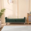 67.9-Inch Green Velvet Storage Bench with Armrests and Hidden Storage