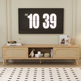 Boho TV Stand for TVs up to 80" with Rattan Style Doors and Storage