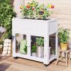 35.4" x 17.7" x 37.4" Mini Wood Cold Frame – Compact Garden Greenhouse with Wheels, Raised Bed & Liner, Indoor & Outdoor, White